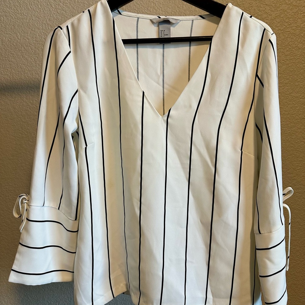H&M White Blouse with Black Stripes